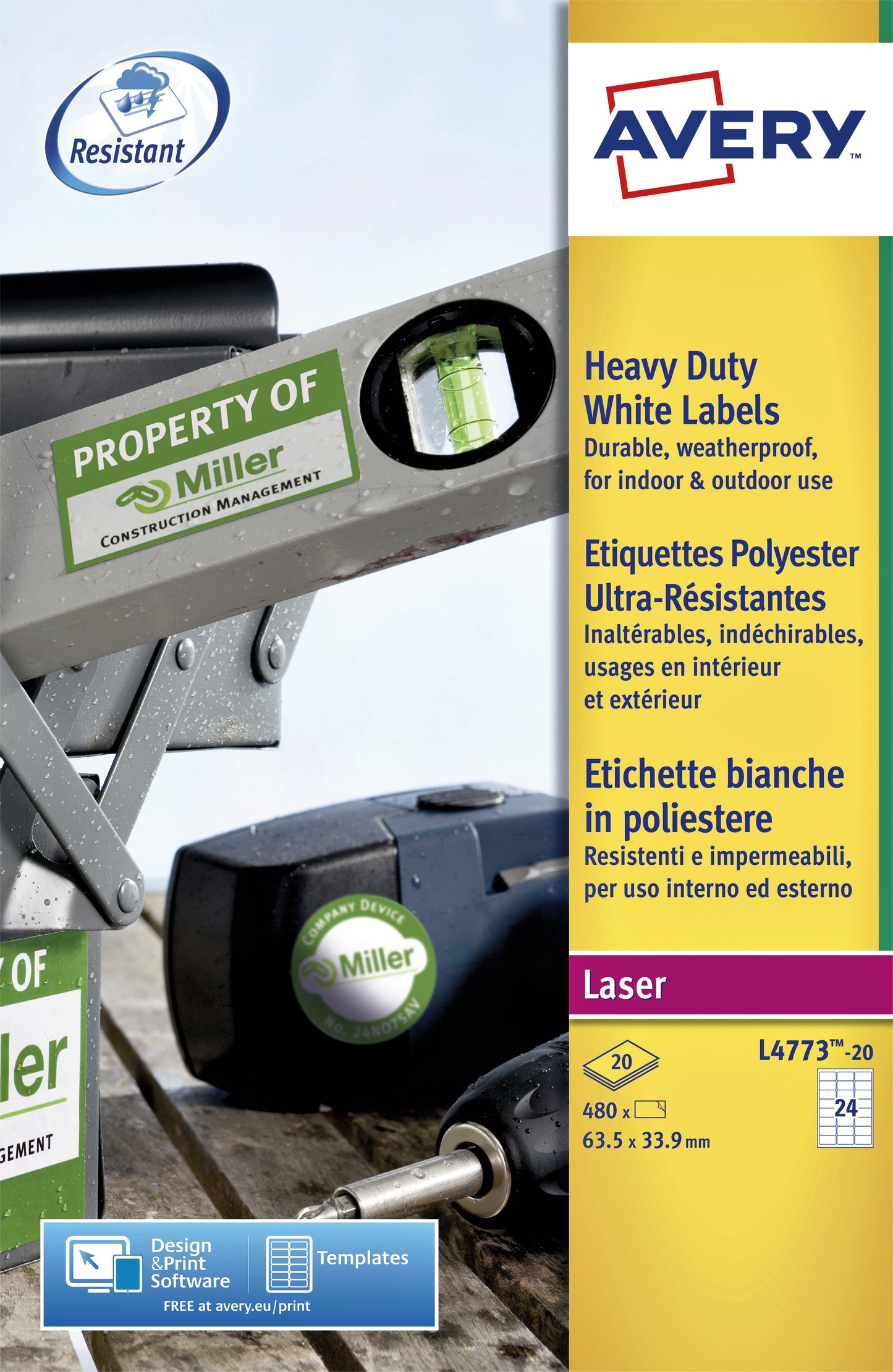 Avery - Etiket l4773-20 63.5x33.9mm wit 480st