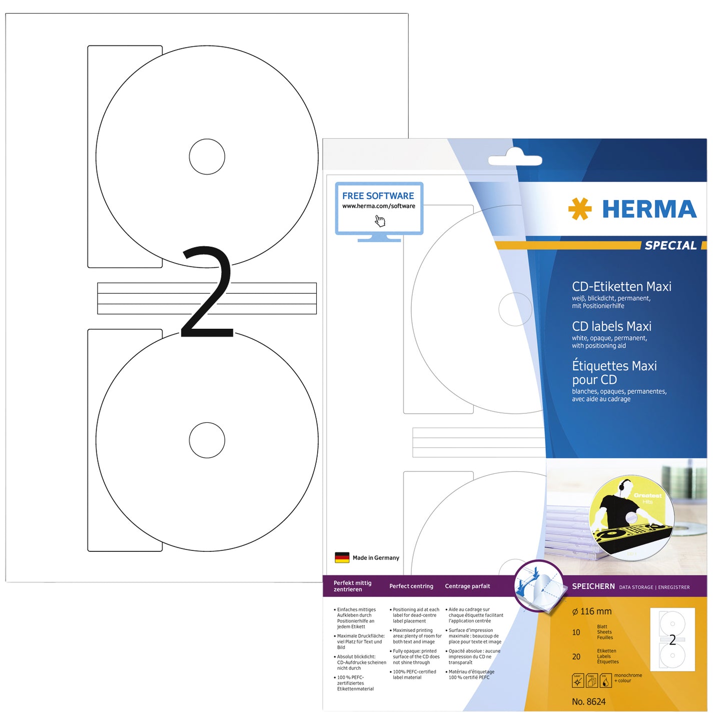 HERMA - Etikett 8624 CD 116mm weiß opak 20 Stück