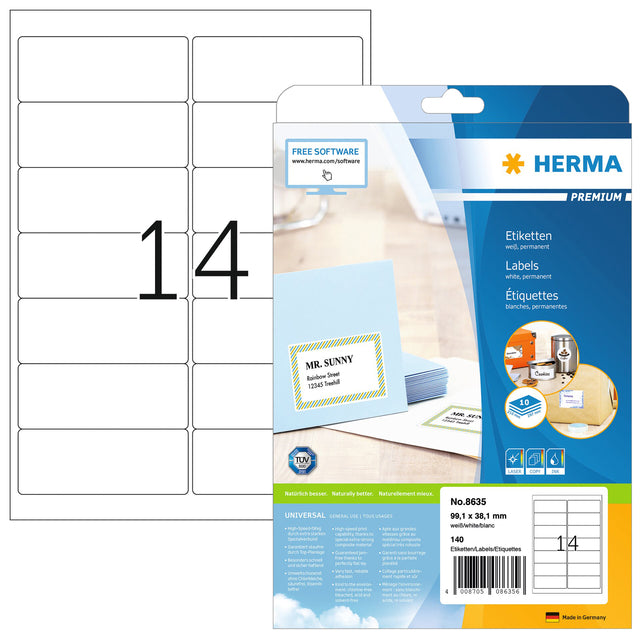 HERMA - Etikett 8635 99,1x38,1mm premium weiß 140 Stück