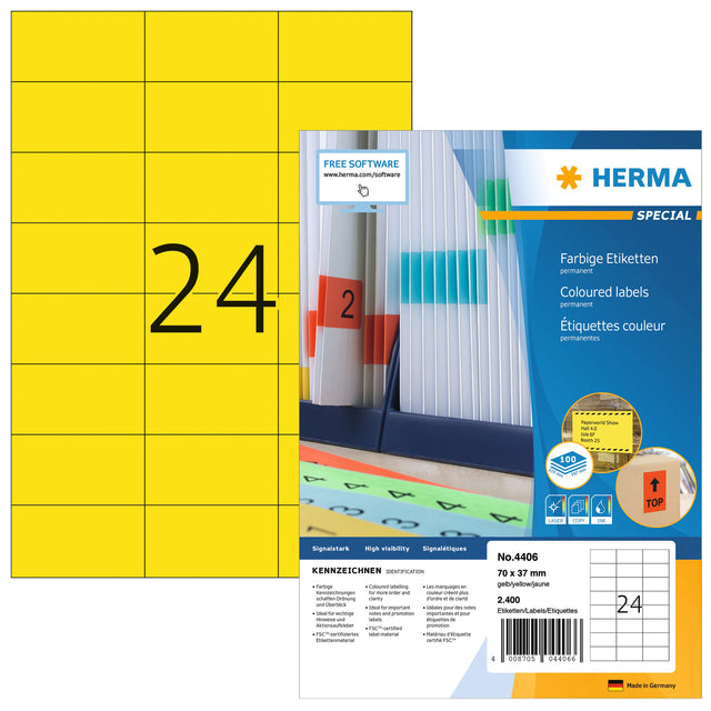 HERMA - Etikett 4406 70x37mm gelb 2400 Etiketten