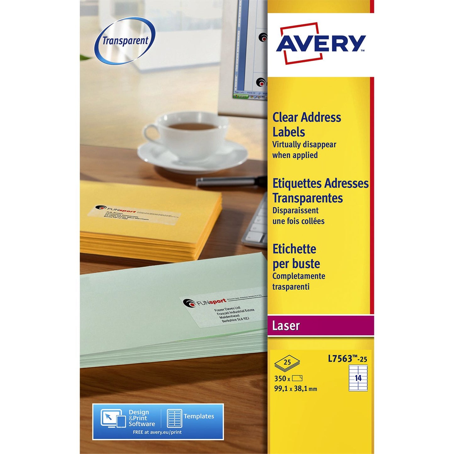 Avery - Etikett L7563-25 99,1x38,1mm transparent matt 350 Etiketten