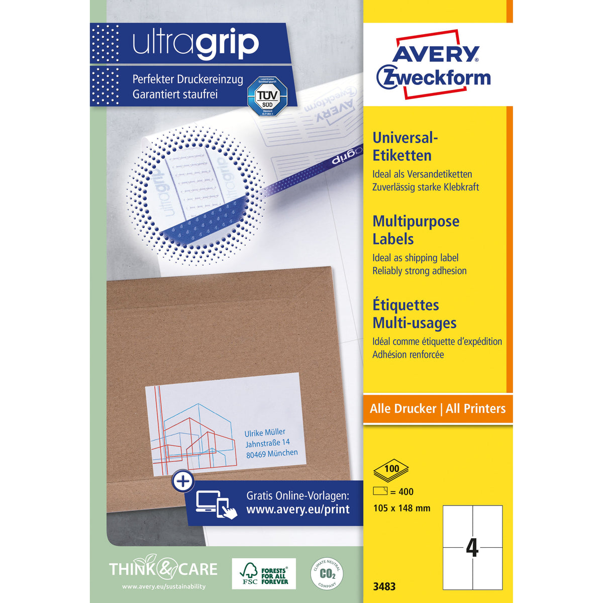 Avery Zweckform - Etiketten Zweckform 3483 105x148mm A6 weiß 400 Stück