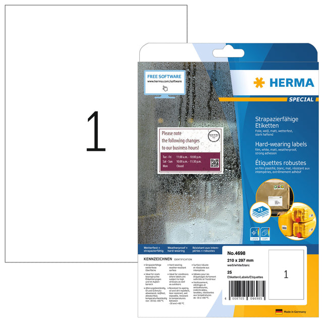 HERMA - Etikett 4698 210x297mm wetterfest weiß 25 Stück