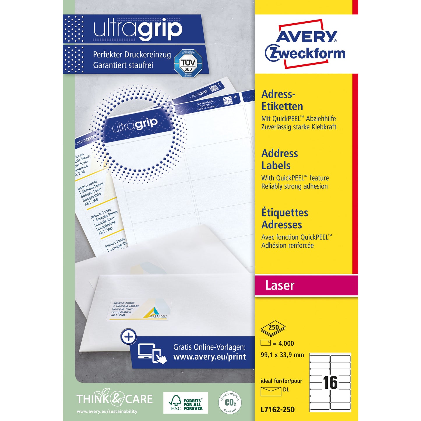 Avery - Etikett L7162-250 99,1 x 33,9 mm weiß 4000 Etiketten