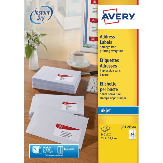 Avery - J8159-10 Adressetiketten ft 63,5 x 33,9 mm (B x H), 240 Etiketten, weiß