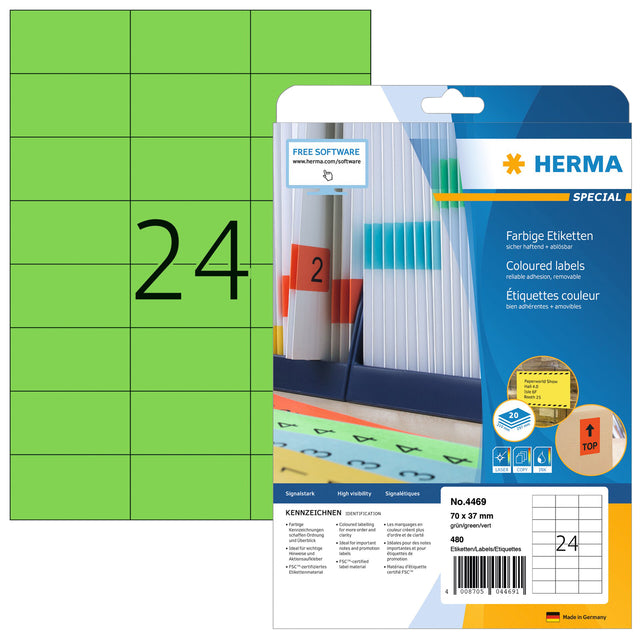 HERMA - Etikett 4469 70x37mm ablösbar grün 480 Stück