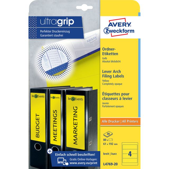 Avery Zweckform - Rückenetikett breit 61x192mm selbstklebend gelb 20 Blatt