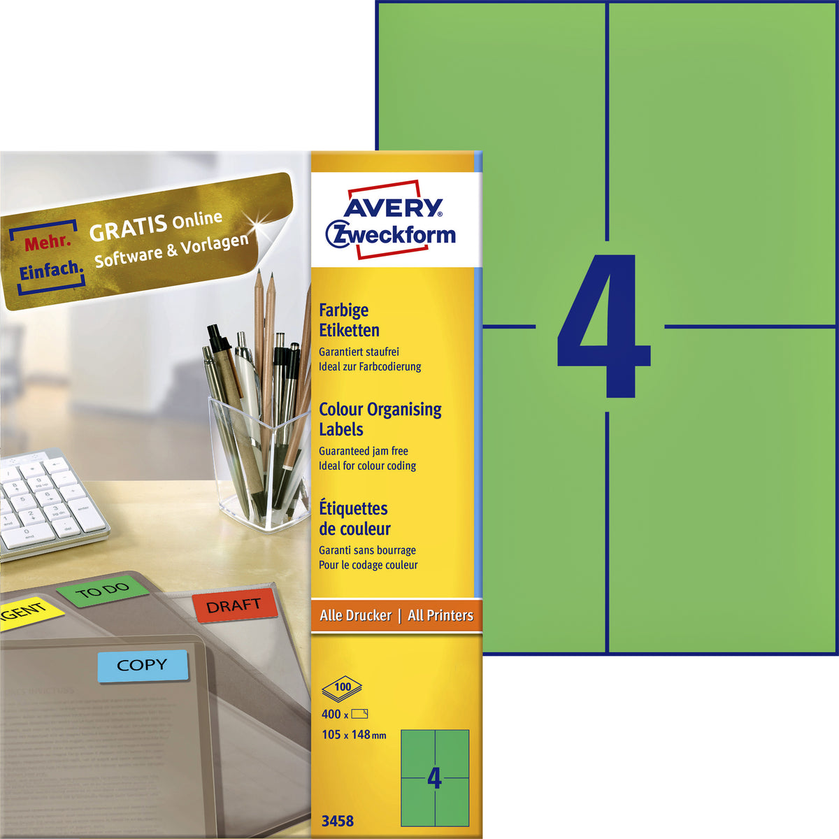 Avery Zweckform - Etiketten Zweckform 3458 105x148mm A6 grün 400 Stück