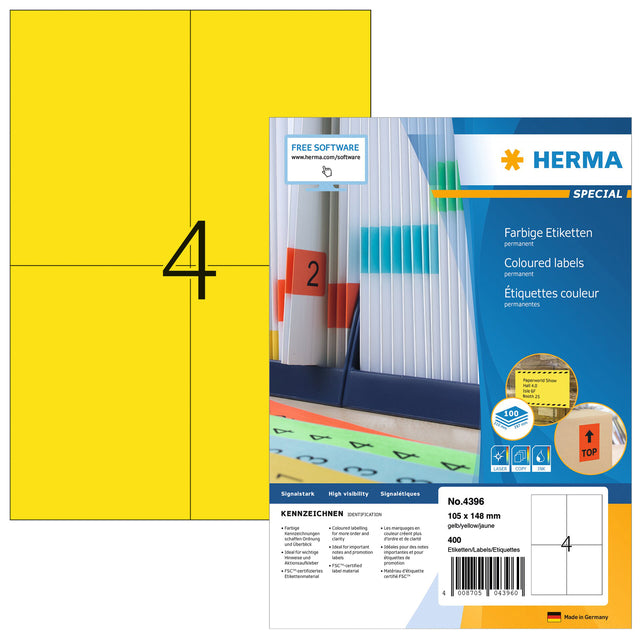 HERMA - Etikett 4396 105x148mm A6 gelb 400 Stück