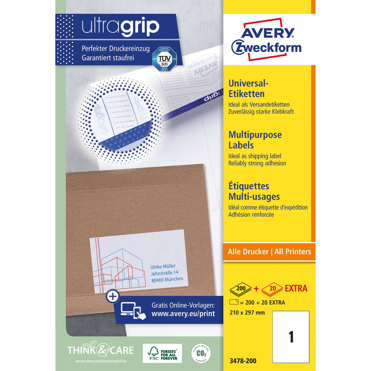 Avery Zweckform - Etiketten Zweckform 3478-200 210x297mm A4 weiß 200 Stück