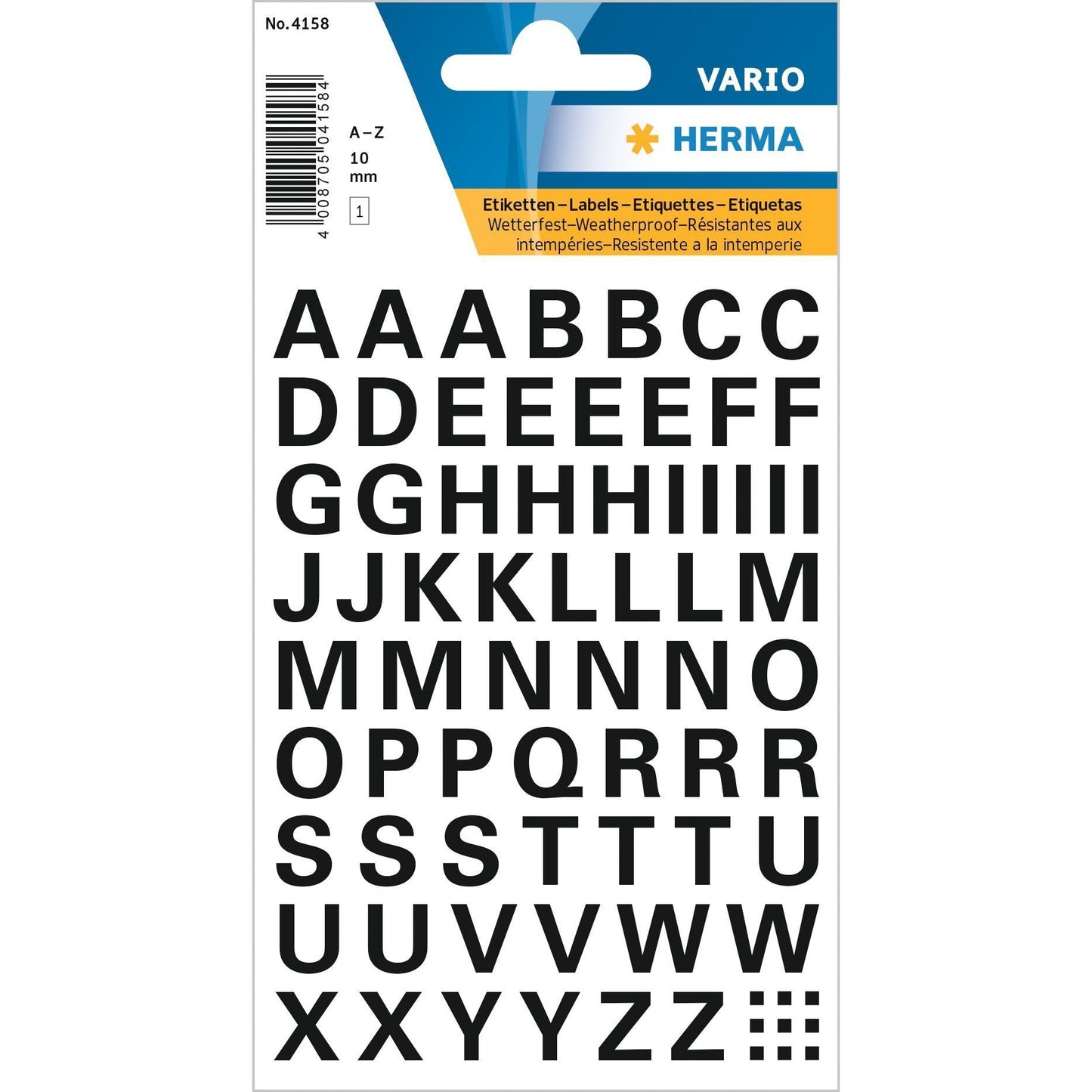 HERMA - Etikett 4158 10mm Buchstaben A-Z schwarz | 10 Stück