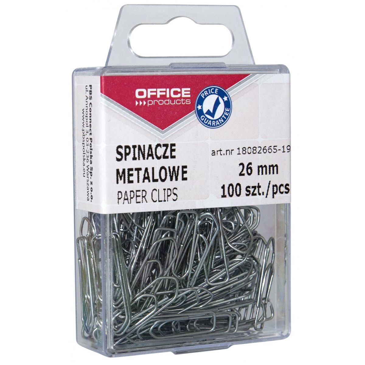 OFFICE products - papierklemmen, 26 mm, metaal, plastic ophangdoosje van 100 stuks
