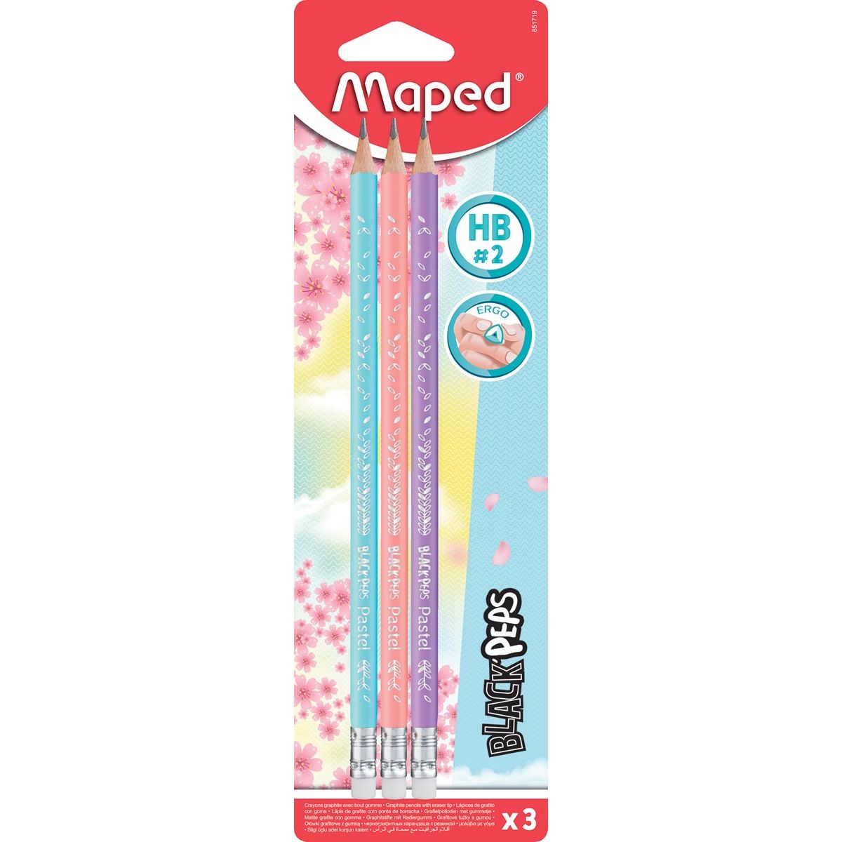 Maped - Black'Peps Telefonstift, mit Radiergummi, Blister mit 3 Stück