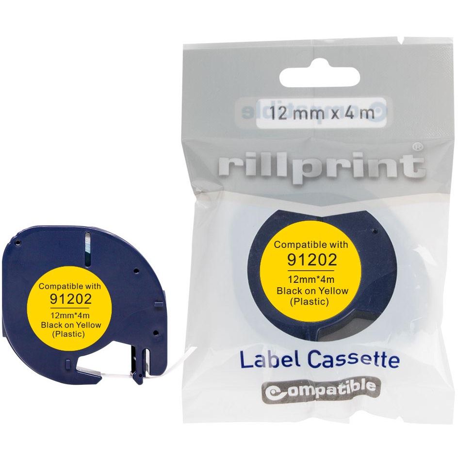 Rillprint - kompatibler LetraTAG e für 91202, 12 mm, Kunststoff, gelb