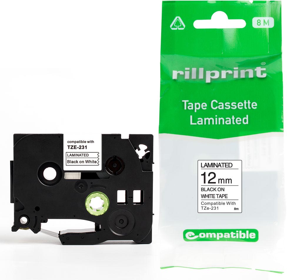 Rillprint – kompatibler TZe e für TZe-231, 12 mm, schwarz auf weiß