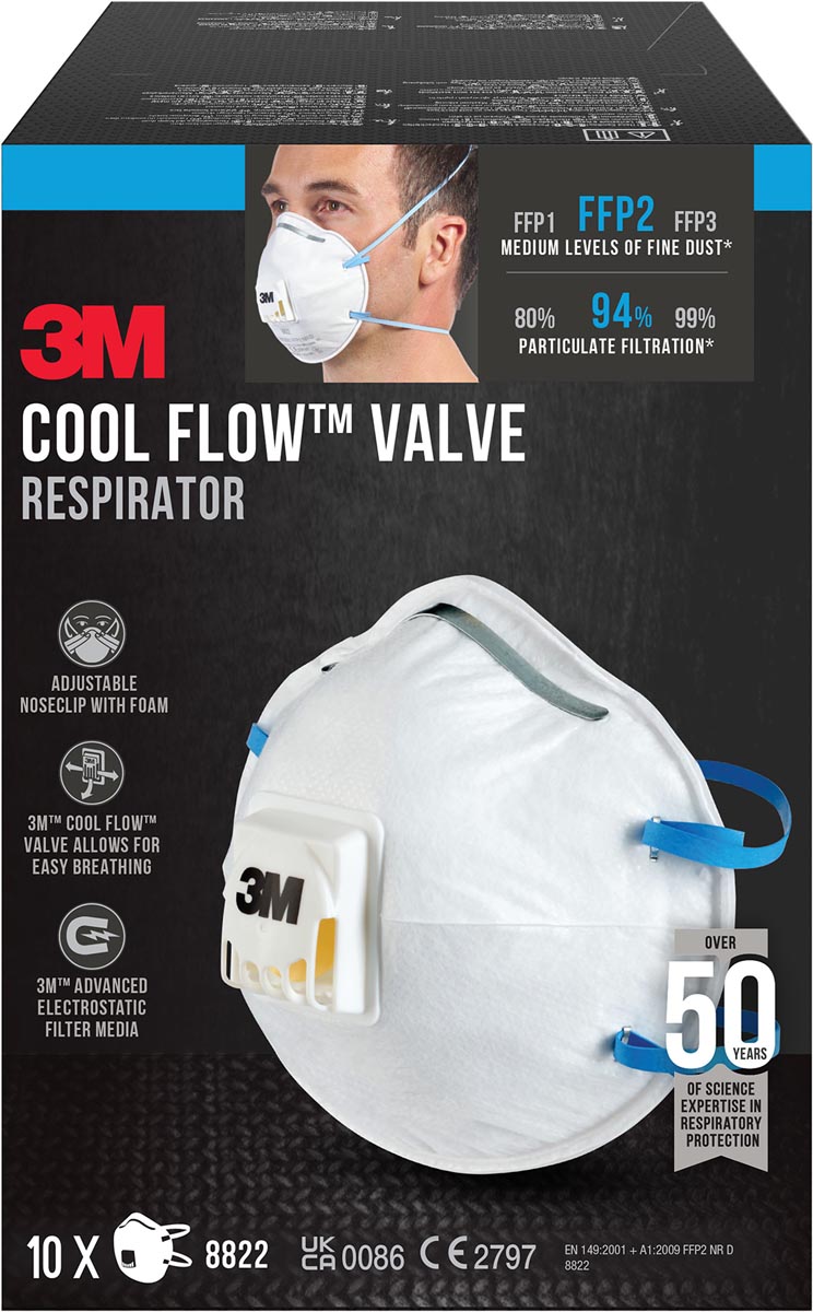 3M - Cool Flow stofmasker, FFP2, met ventiel, pak van 10 stuks