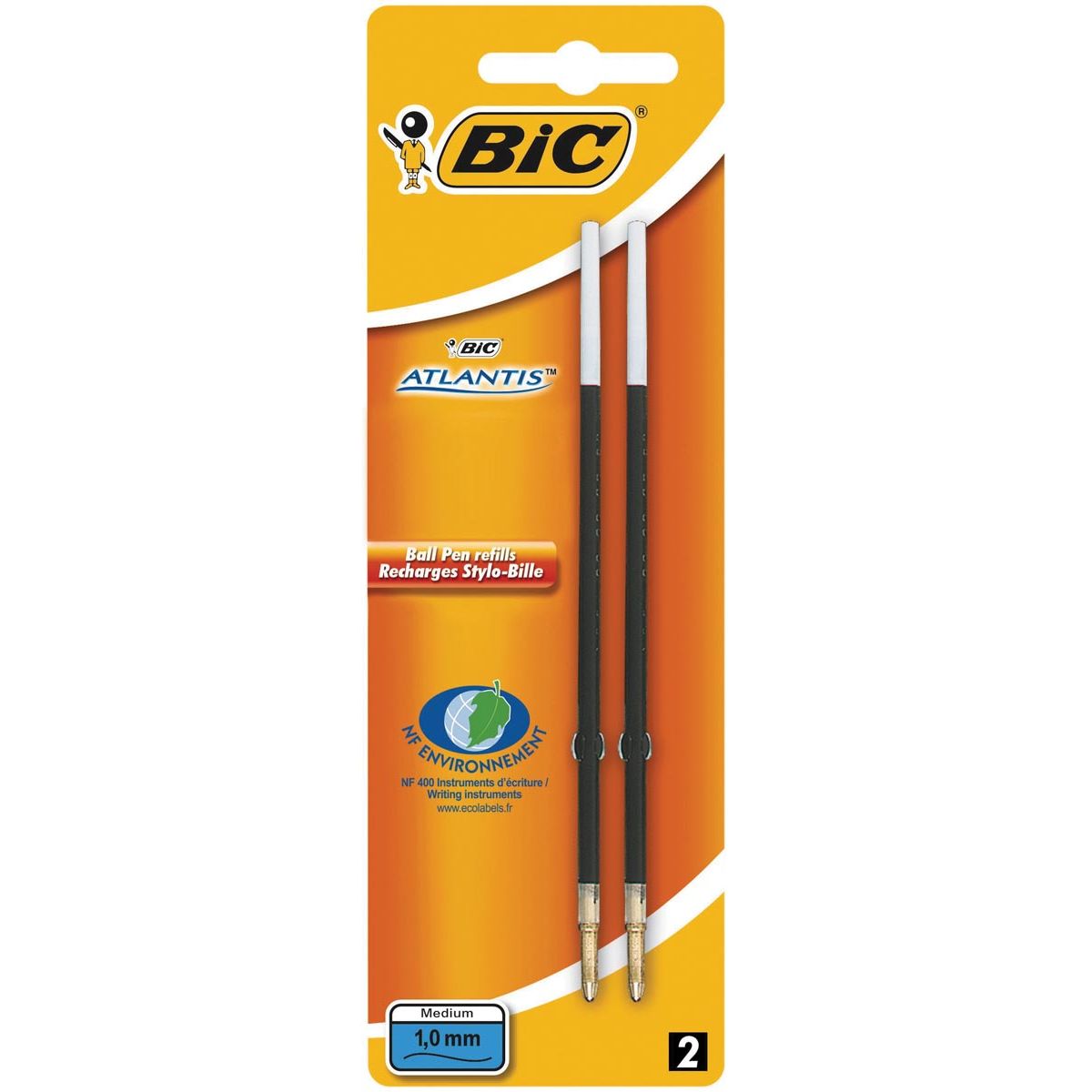Bic - Kugelschreibermine Atlantis blau, Schreibbreite 1 mm, Blister mit 2 Stück