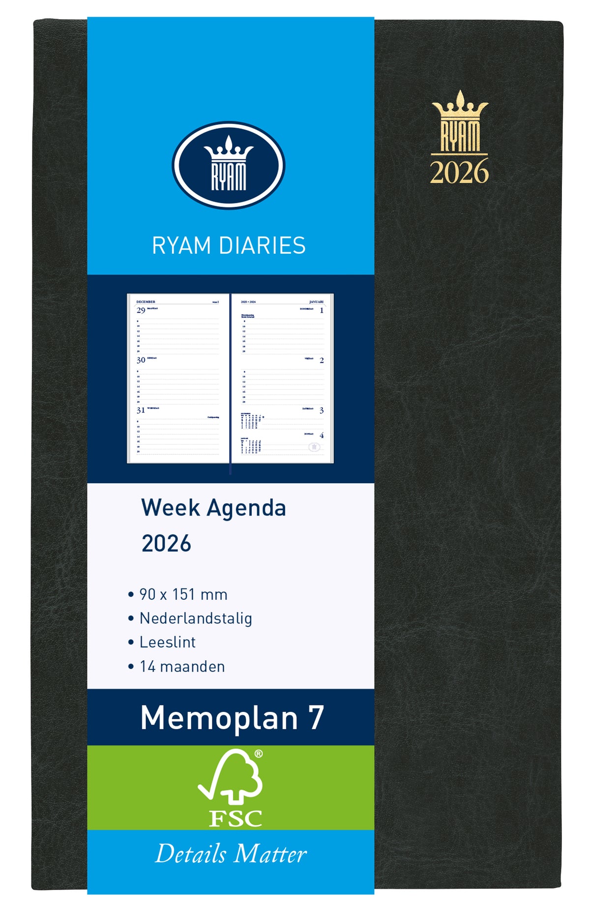 Ryam - Agenda 2026 Memoplan 7 Mundior 7 Tage/2 Seiten schwarz