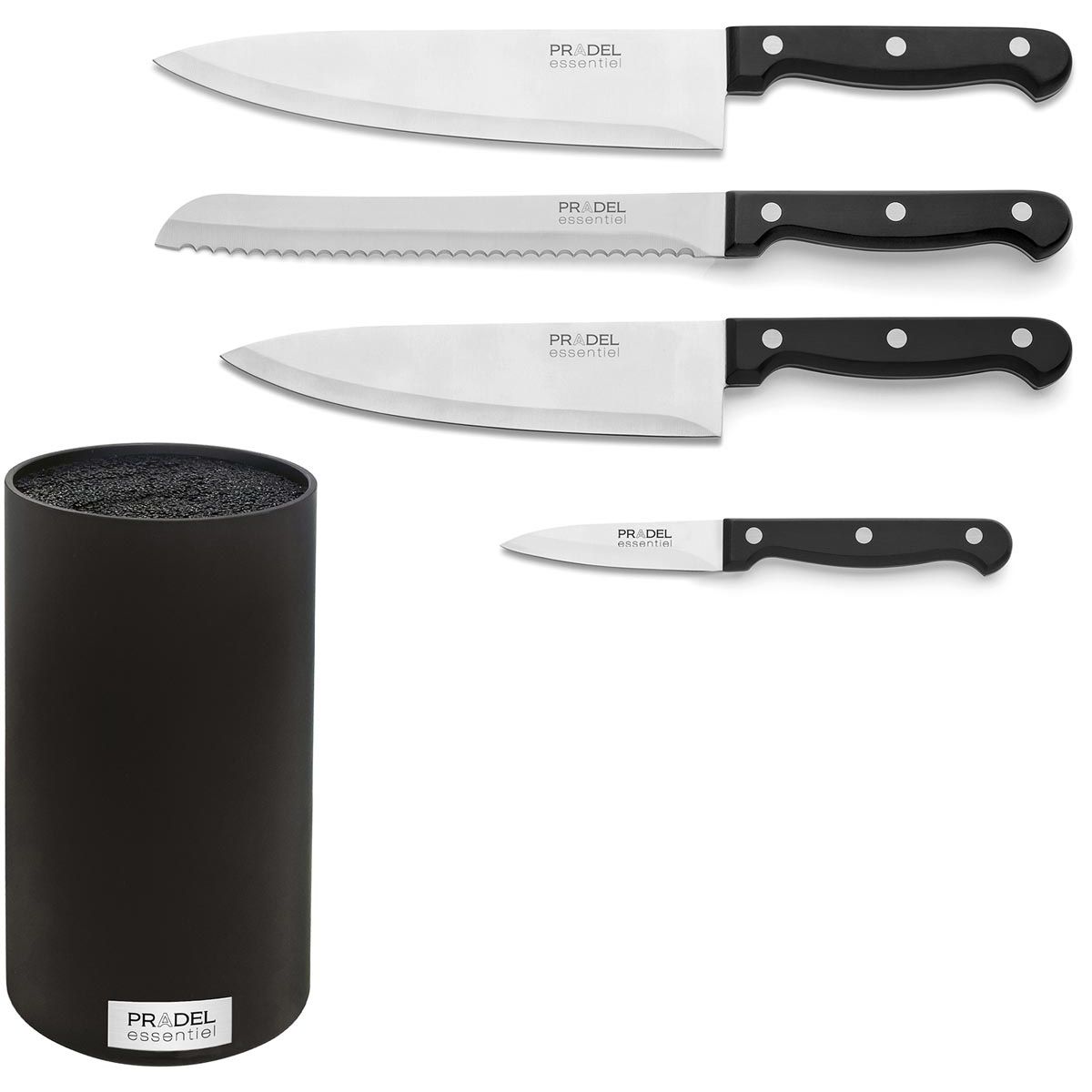 Pradel - Essentiel messenblok Universel, soft touch, zwart, blok van 4 messen