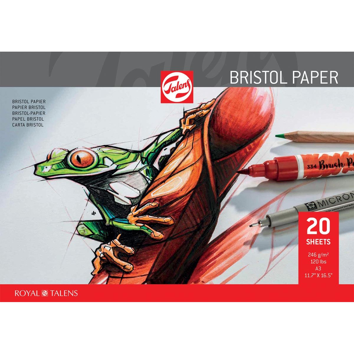 Talens – Bristol-Papier, 250 g, ft 29,7 x 42 cm, A3, Block mit 20 Blatt