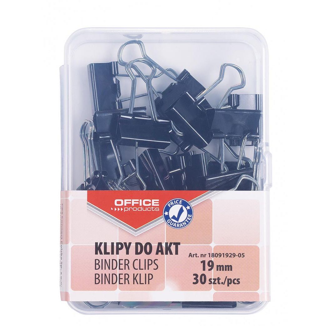 OFFICE products - foldbackclip, zwart, 19 mm, plastic doos van 30 stuks