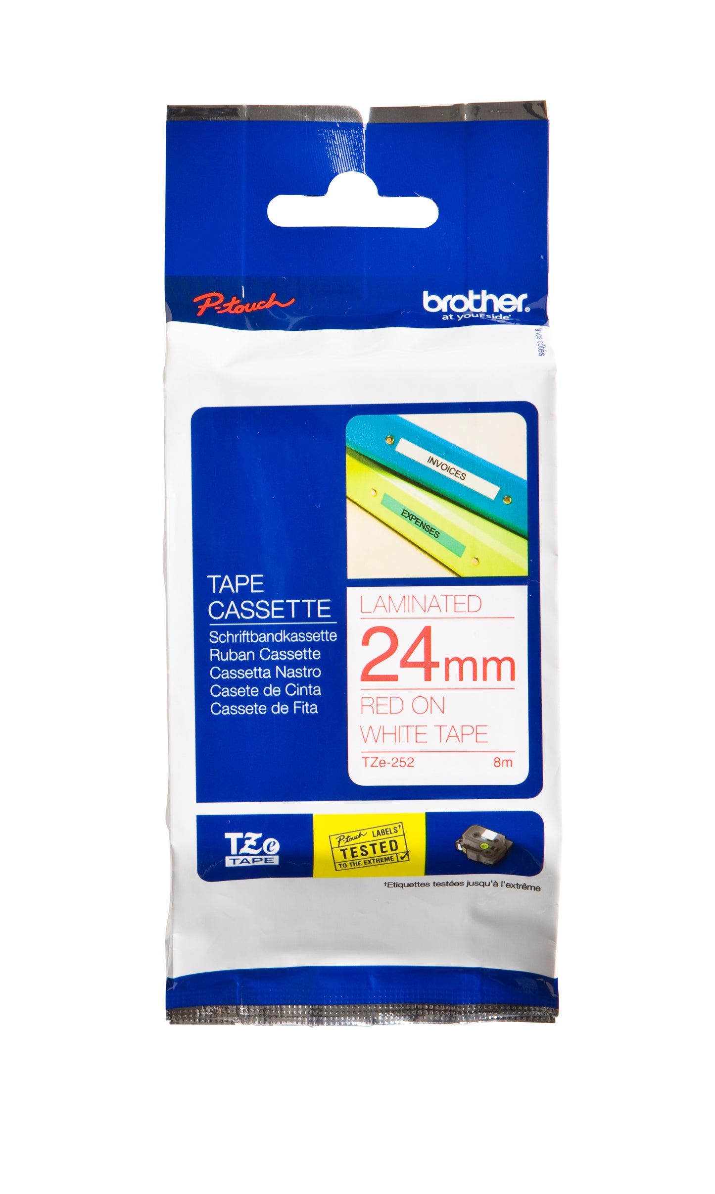 Brother - Labele P-touch TZe-252 Standard 24 mm Rot auf Weiß