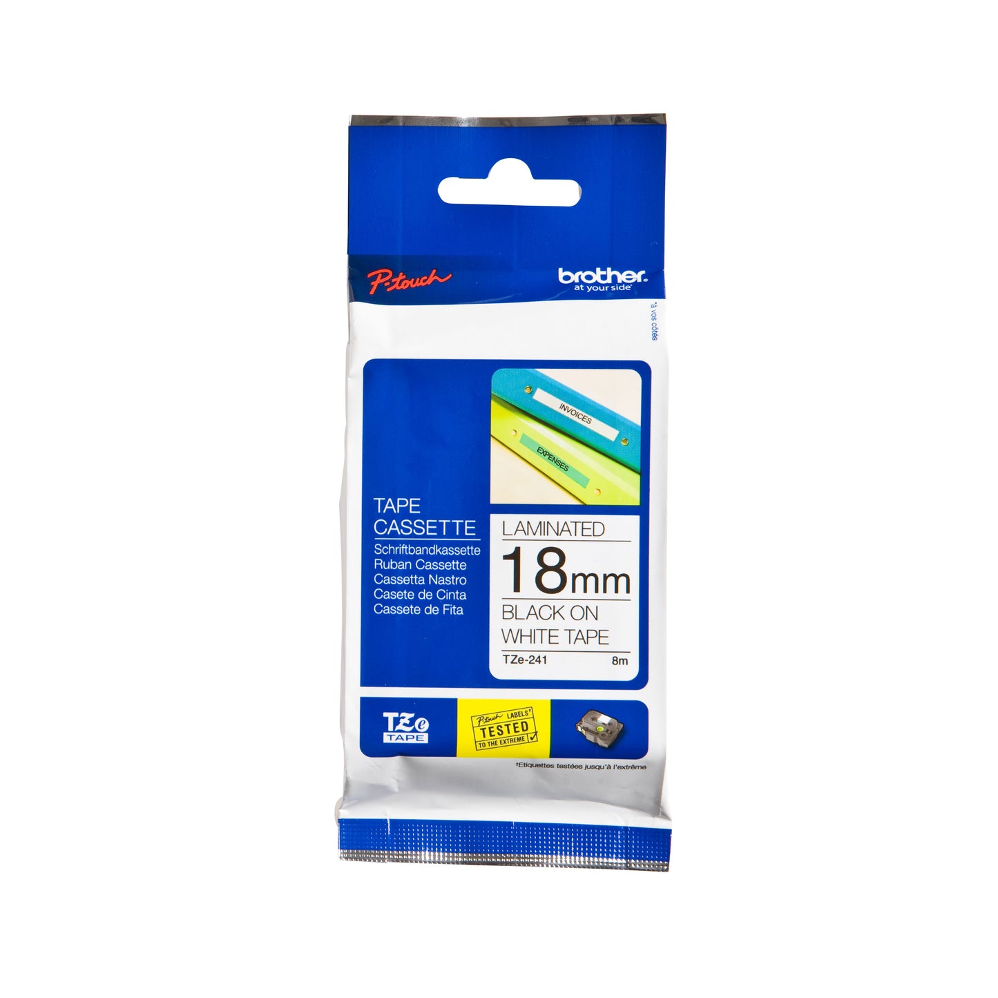 Brother - Labele P-touch TZe-241 Standard 18mm Schwarz auf Weiß | 25 Stück