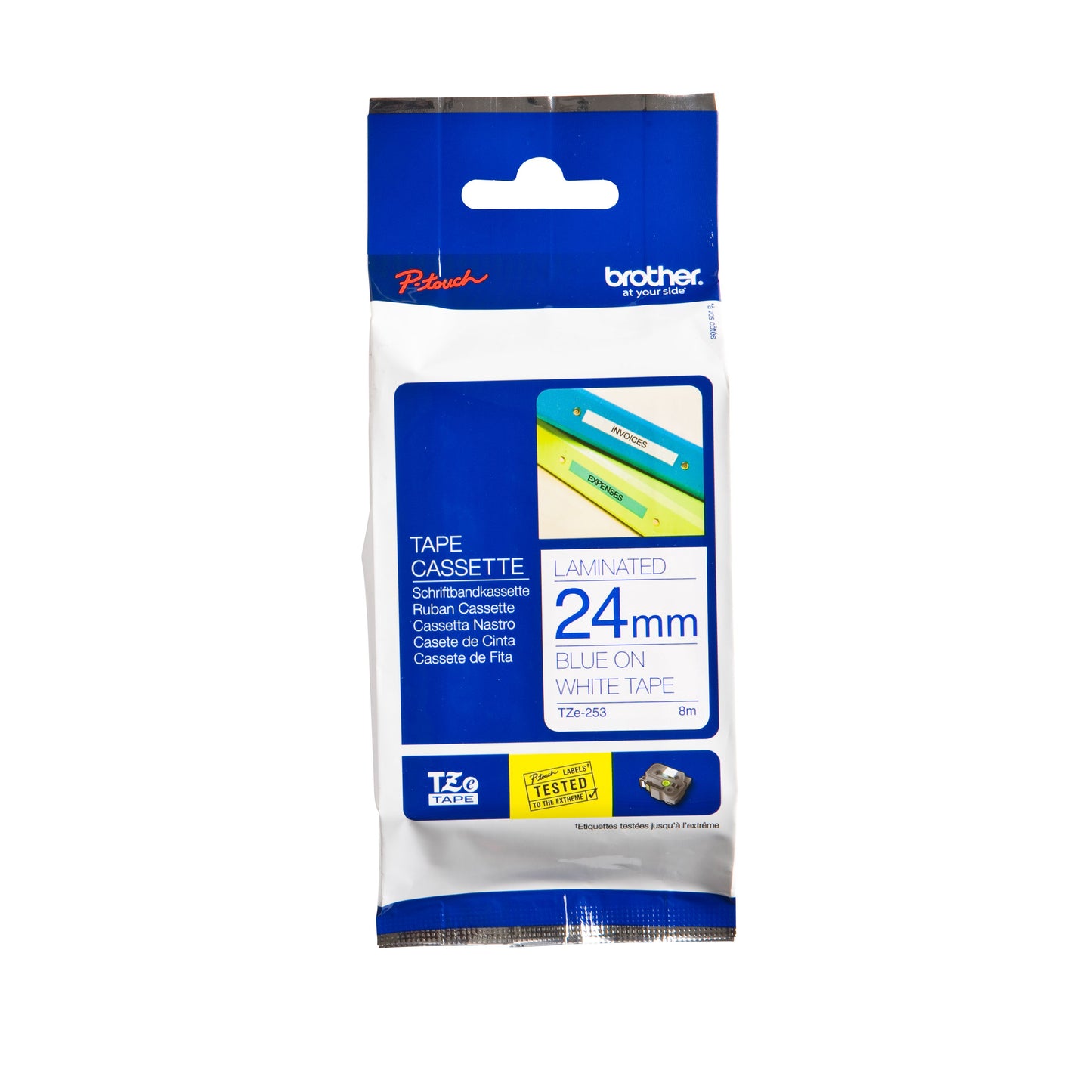 Brother - Labele P-touch TZe-253 Standard 24mm blau auf weiß | 25 Stück