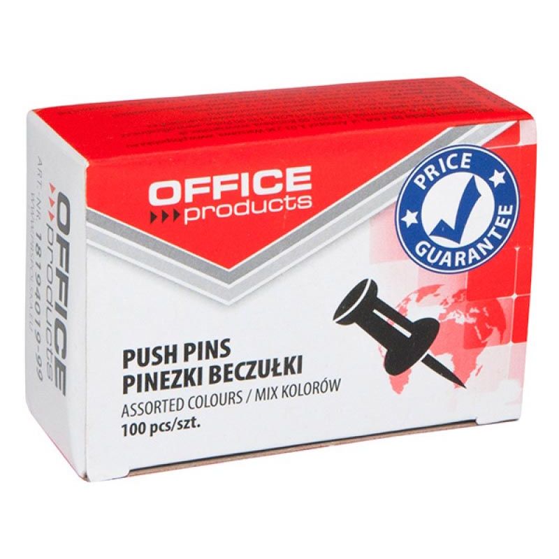 OFFICE products - prikbordspelden, geassorteerde kleuren, doos van 100 stuks