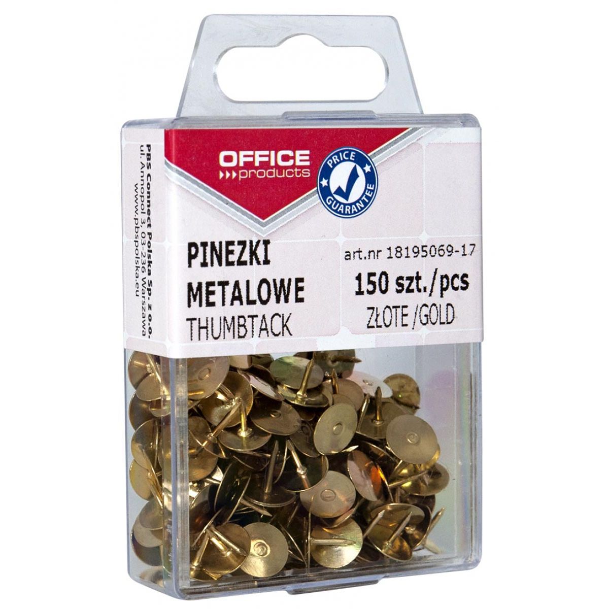 OFFICE products - punaises, goud, plastic ophangdoosje van 150 stuks