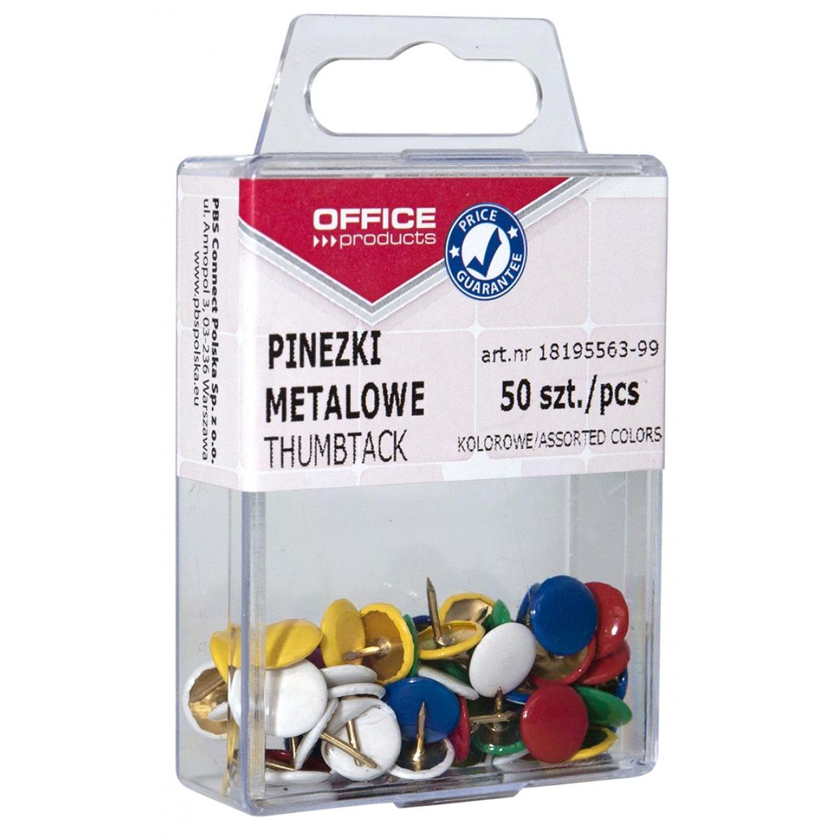 OFFICE products - punaises, geassorteerde kleuren, plastic ophangdoosje van 50 stuks