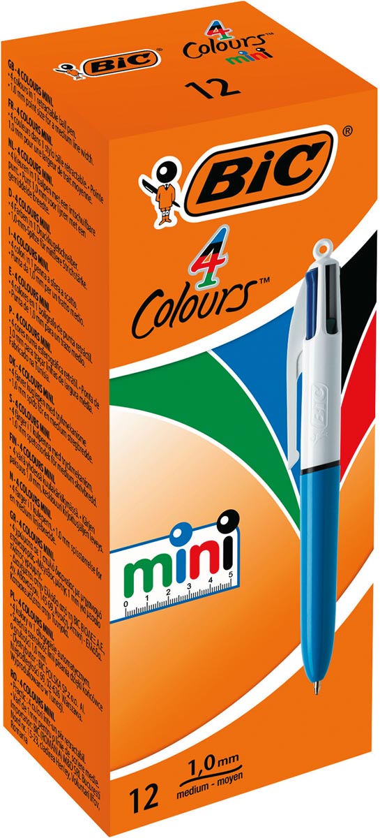 Bic - Colors Mini 4-Farben-Kugelschreiber, mittel, klassische Schreibfarben, blaues Gehäuse