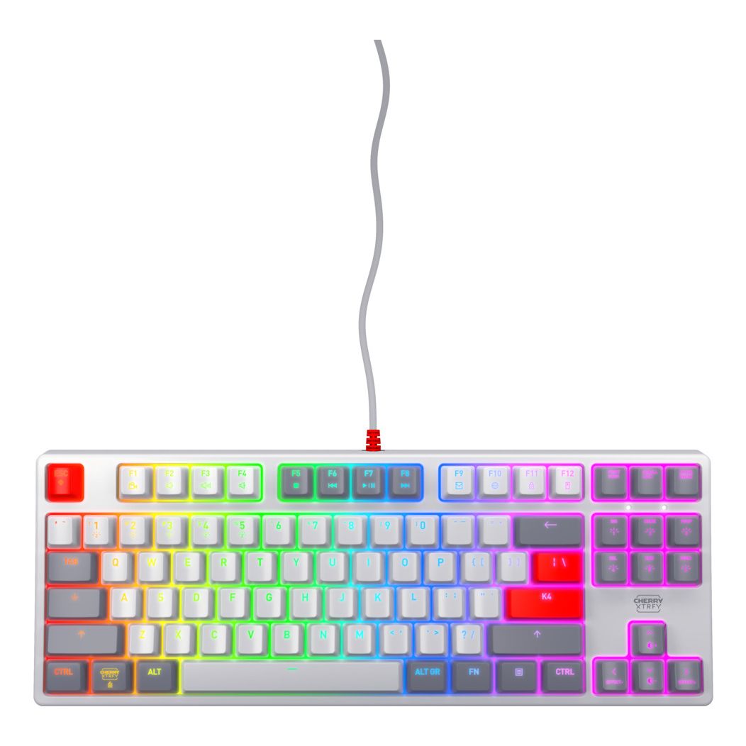 CHERRY - K4V2 TKL toetsenbord Gamen USB QWERTY Amerikaans Engels Grijs, Licht Grijs, Rood