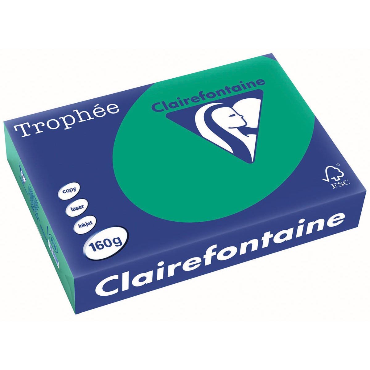 Clairefontaine - Trophée Intens, farbiges Papier, A4, 160 g, 250 Blatt, Kieferngrün