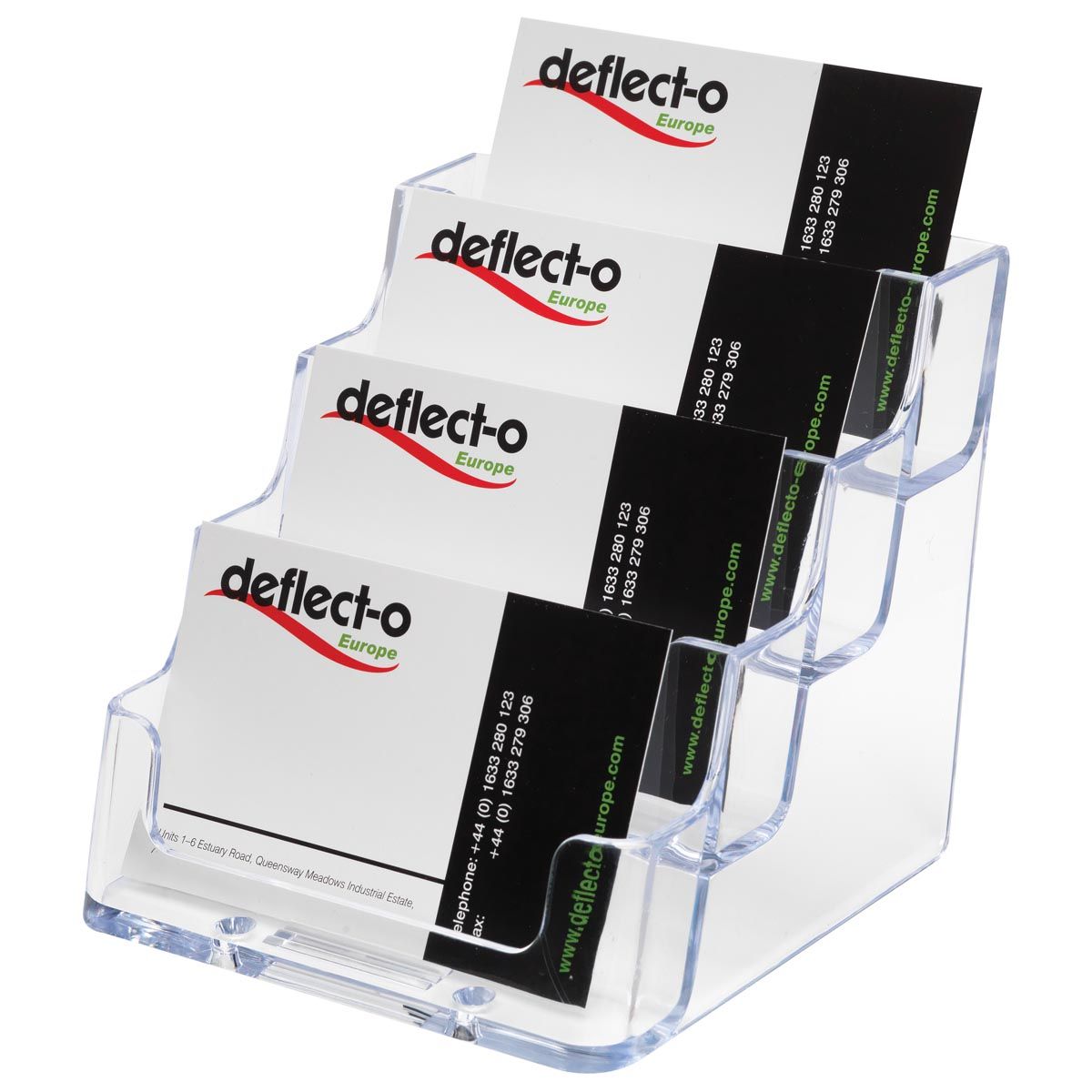 Deflecto - Visitenkartenhalter 4 Ablagefächer, transparent