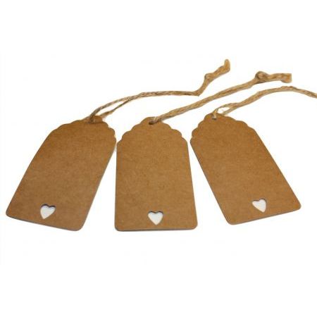Timmers - Etiketten Herzkarton 4x8cm + 22cm mit Kordel 50 Stück