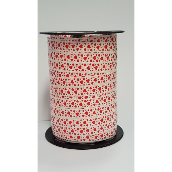 Kräuselband - Herzen malo 10mm x 250 Meter weiß/rot