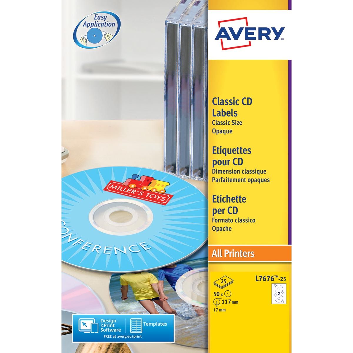 Avery - Label L7676-25 CD in voller Größe, mattweiß, 50 Stück