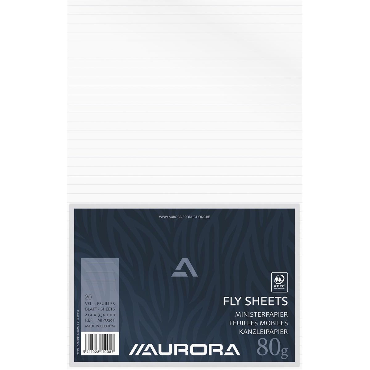 Aurora - Ministerpapier, liniert, Packung mit 20 Blatt (plissiert)