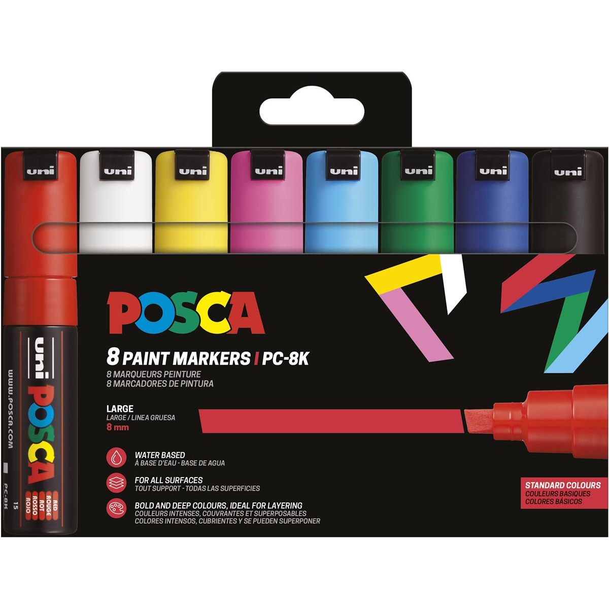 Posca - Uni-Farbmarker PC-8K, 8 mm, Karton mit 8 Stück in Grundfarben