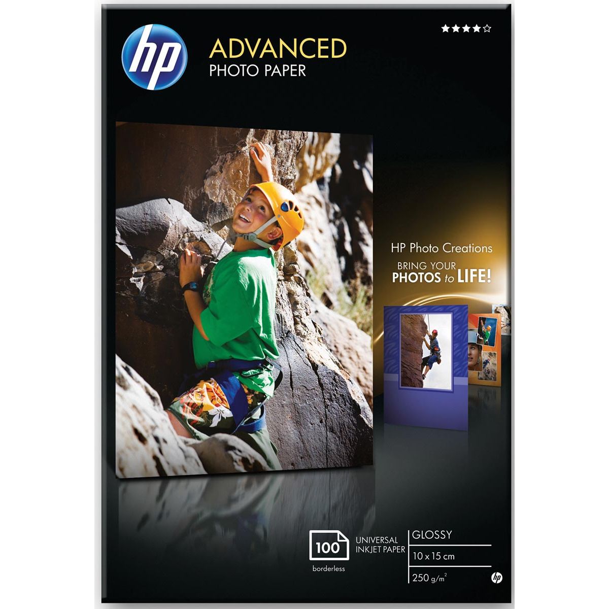 HP – Advanced Fotopapier ft 10 x 15 cm, 250 g, Packung mit 100 Blatt, glänzend