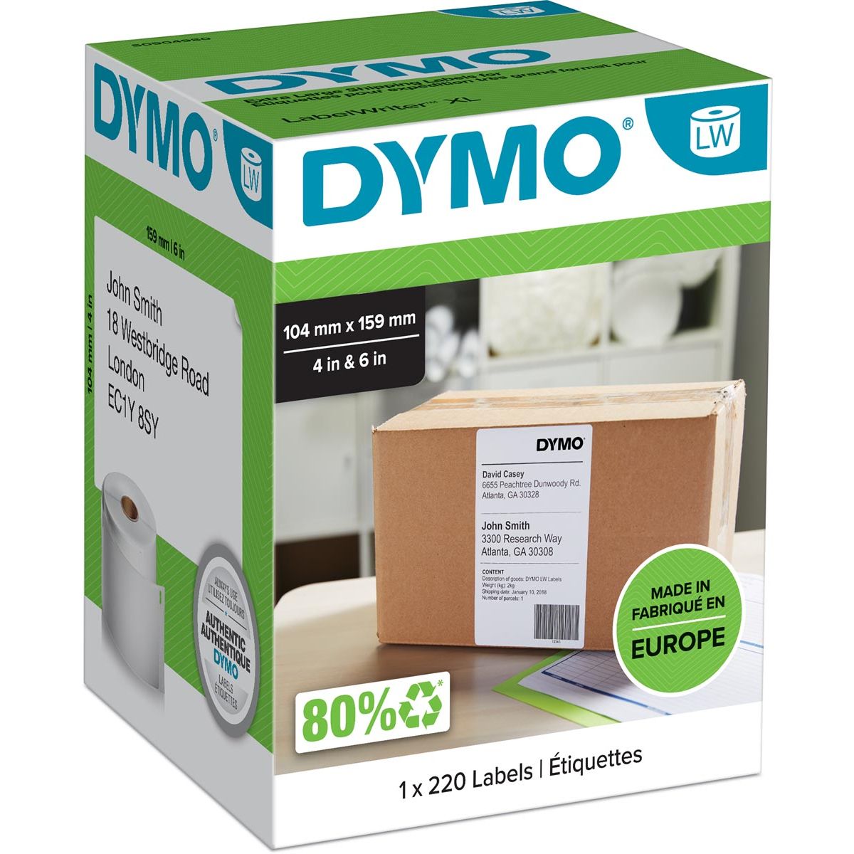 Dymo - Etiket LabelWriter 5XL Versandetikett 104x159mm 1 Rolle mit 220 Stück weiß