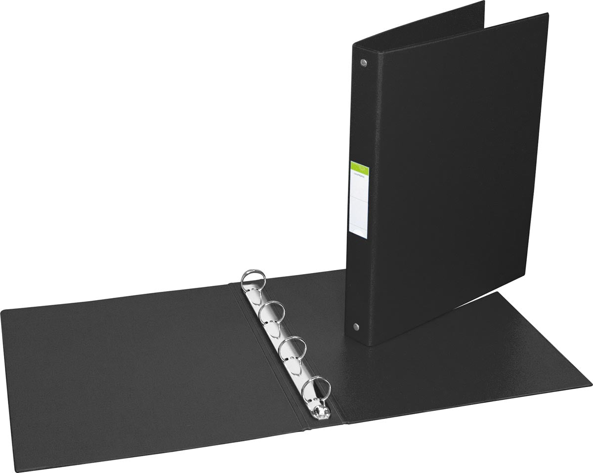 Aurora - Ringordner für ft A4, 4 Ringe à 25 mm, aus PVC, schwarz