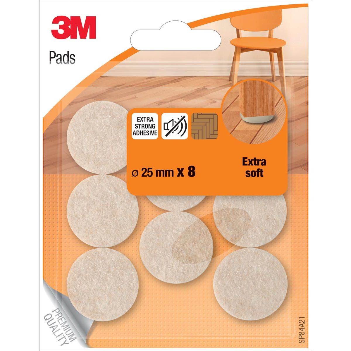 3M - Bodenschutzpads, Filz, Durchmesser 25 mm, Blister mit 8 Stück