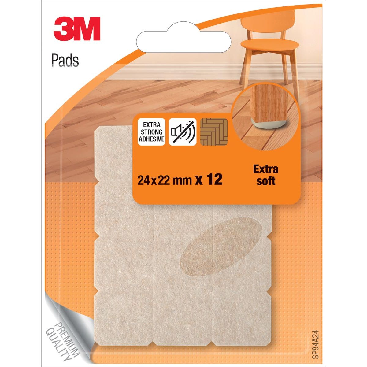 3M – Filzgleiter, extra weich, 24 x 22 mm, Blister mit 12 Stück