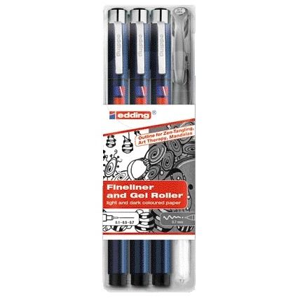Edding - Filzstift 1800/2185/4S Tangle sortiert, Etui mit 4 Stück