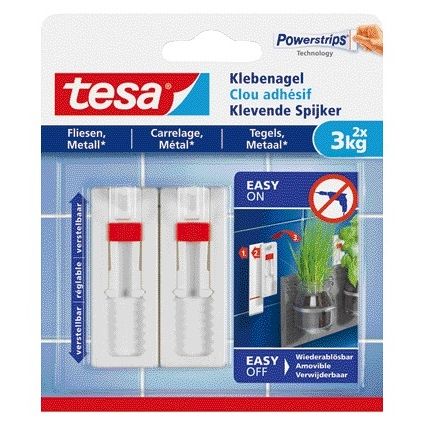 Tesa - Klebenagel® Fliesen Metall 3kg verstellbar weiß 2 Stück