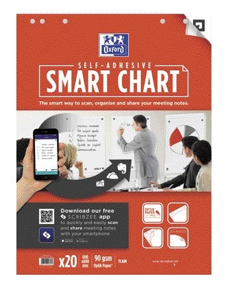 Oxford - Flipchart-Papier Smart 60x80cm selbstklebend blanko 90gr 20 Blatt | 3 Stück