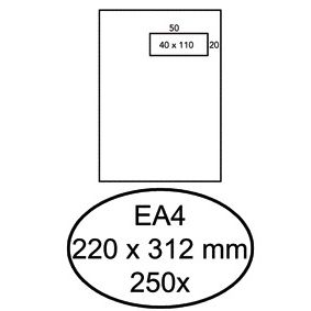 Hermes - Umschlagsurkunde EA4 220x312mm Fenster rechts 4x11cm selbstklebende weiße Box mit 250 Stück