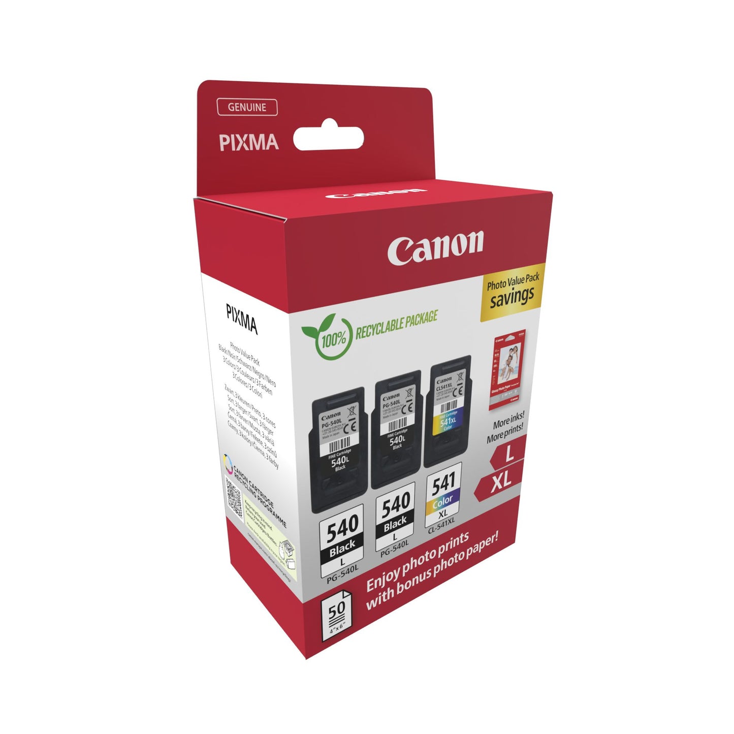 Canon - Foto-Vorteilspaket 2 x PG-540L + 1 x CL-541XL, 300 400 Seiten, OEM 5224B015, 4 Farben